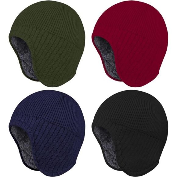 4 Pack Unisex Winter Warm Earflap Hat Thick Fleece Lined Beanie with Ear Cover main image 6